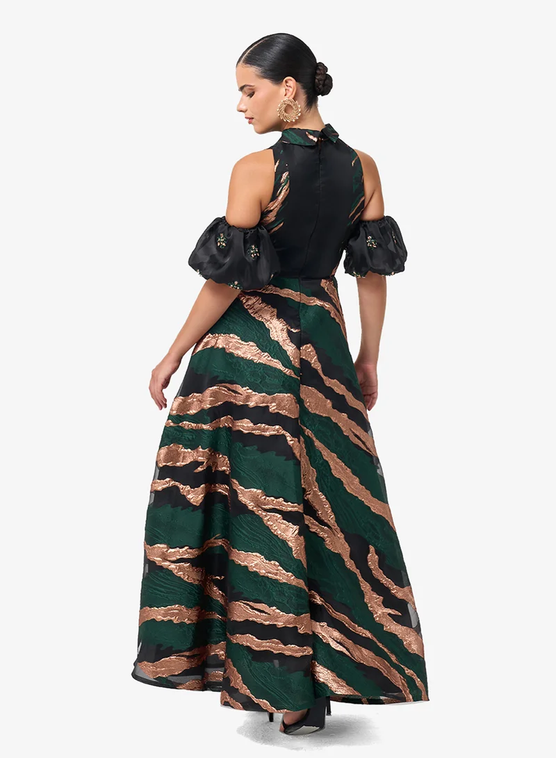 Threadz by Ajooni  Collar Neck Puff Sleeve Maxi Dress for Women | Best Price UAE