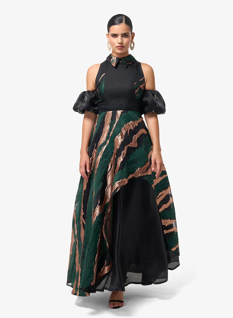 Threadz by Ajooni  Collar Neck Puff Sleeve Maxi Dress for Women | Best Price UAE