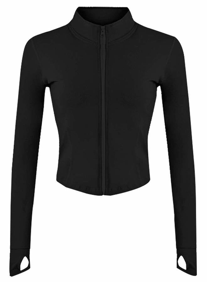 Tanming Women's Full Zip Seamless Workout Jacket Running Yoga Slim Fit Track Jacket, Black, XS - Image 1