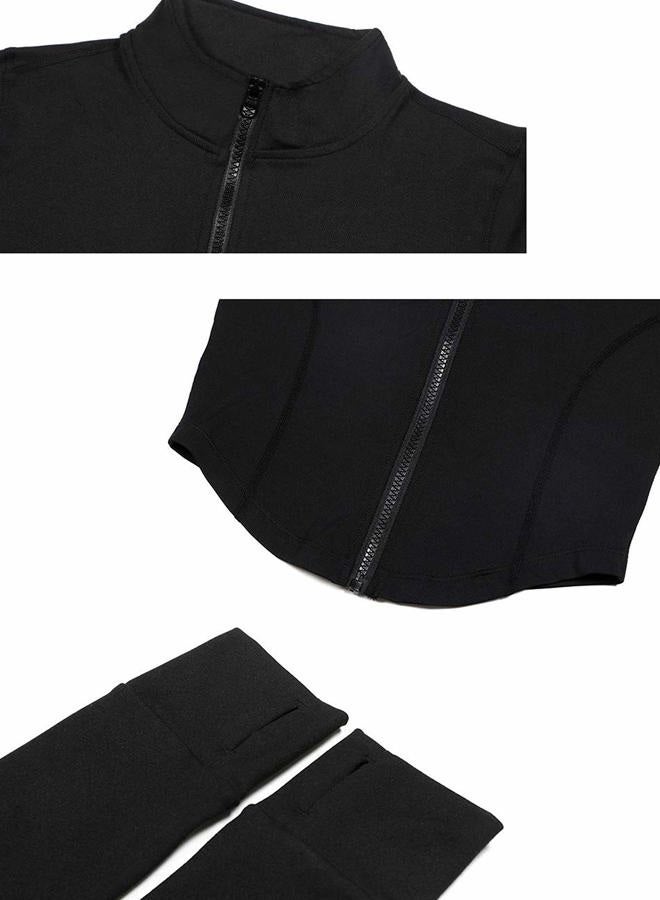 Tanming Women's Full Zip Seamless Workout Jacket Running Yoga Slim Fit Track Jacket, Black, XS - Image 5