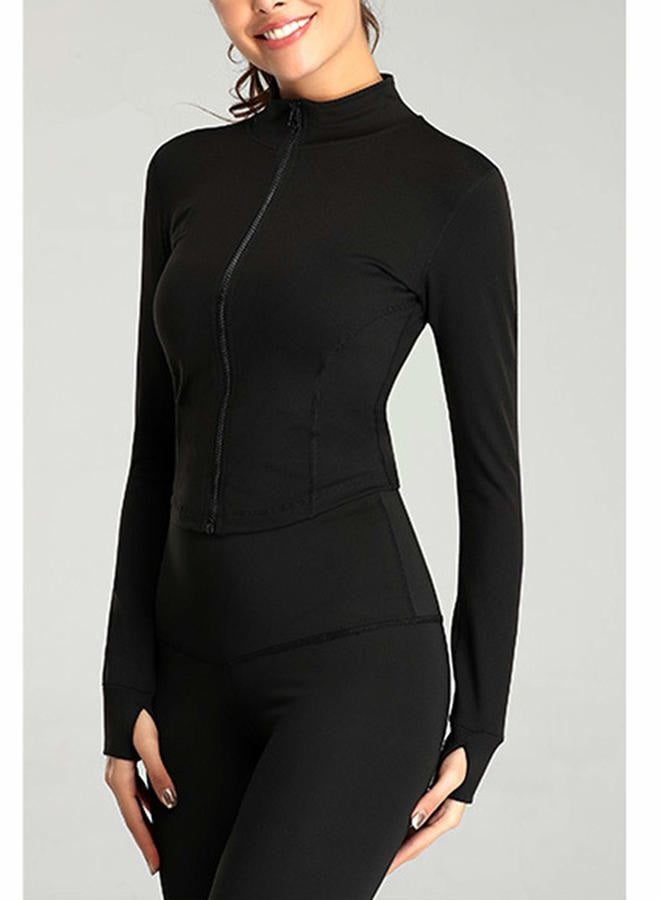 Tanming Women's Full Zip Seamless Workout Jacket Running Yoga Slim Fit Track Jacket, Black, XS - Image 3