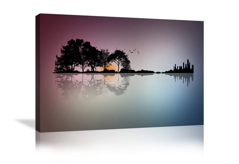 Urttiiyy Modern Blue White Music Abstract Guitar Tree Canvas Paintings Guitar Wall Art Music Home Decor for Living Room HD Printed Painting Framed Ready to Hang - Image 1