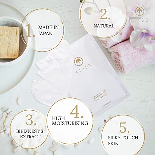 BI-SU Face Mask | Natural Swiftlet Nests Extract, Hyaluronic Acid, Ceramide, Collagen, Squalane, Anti-aging Japanese Skincare, Helps Wrinkles, Texture, Dryness, 4 Sheets, 27ml each, Damask Rose Scent - Image 3
