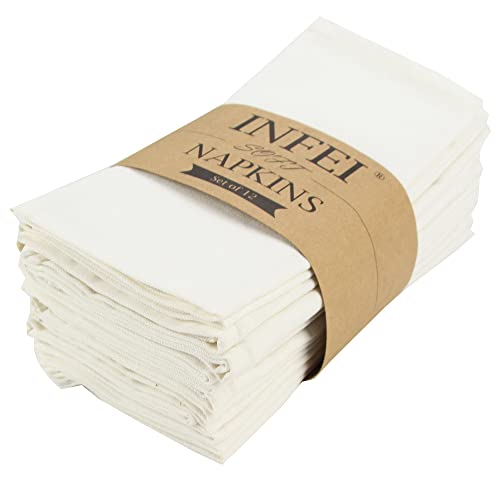 INFEI Solid Color Cotton Blended Dinner Cloth Napkins - Set of 12 (17 x 17 inches) - for Events & Home Use (Cream White) - Image 1