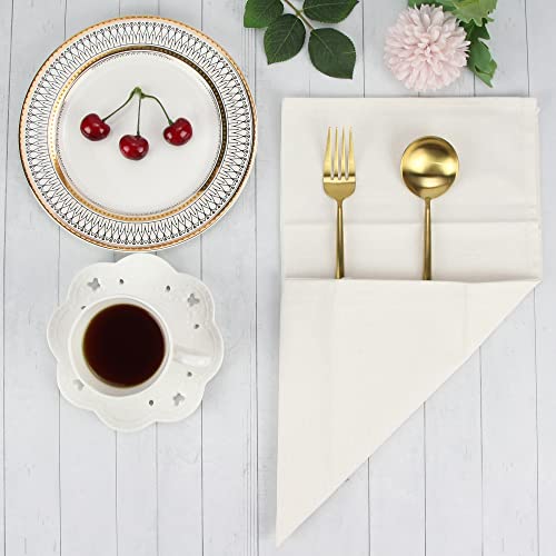 INFEI Solid Color Cotton Blended Dinner Cloth Napkins - Set of 12 (17 x 17 inches) - for Events & Home Use (Cream White) - Image 4