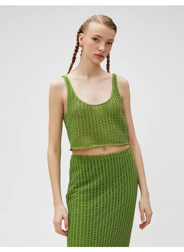 KOTON Crop Undershirt Mesh Openwork U-Neck Strap Lined