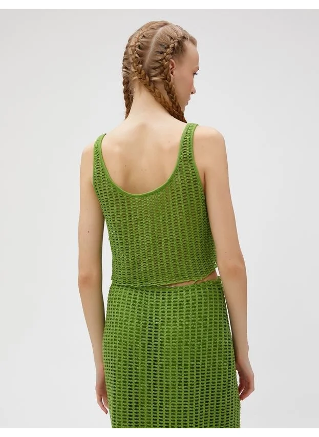 KOTON Crop Undershirt Mesh Openwork U-Neck Strap Lined