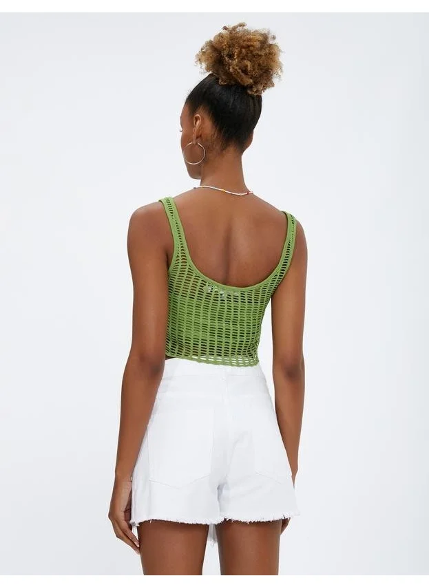 KOTON Crop Undershirt Mesh Openwork U-Neck Strap Lined