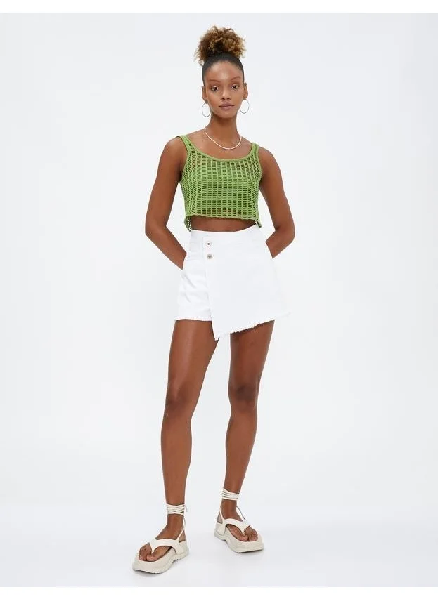 KOTON Crop Undershirt Mesh Openwork U-Neck Strap Lined