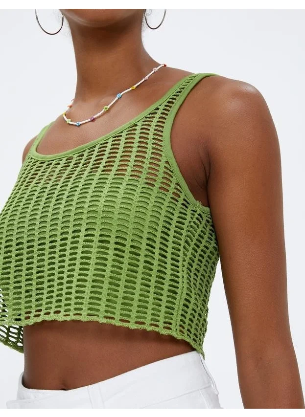 KOTON Crop Undershirt Mesh Openwork U-Neck Strap Lined