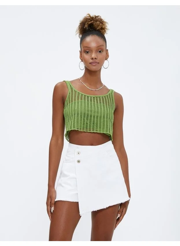KOTON Crop Undershirt Mesh Openwork U-Neck Strap Lined