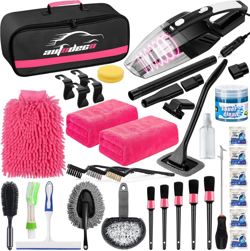 AUTODECO 39Pcs Car Cleaning Wash Kit with High Power Handheld Vacuum and Detailing Tools - Image 1