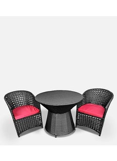 PRIME PIGEON PRIME PIGEON Garden Patio Seating D15 Table and Chair Set Rattan Wicker Coffee Table Set Furniture with 1 Table and 2 Chairs for Indoor OutdoorBlack_Red21 