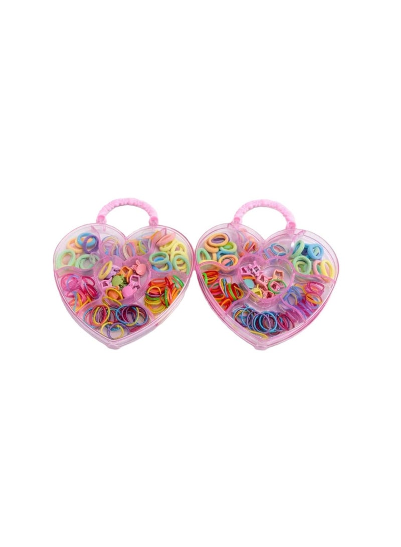 Kids' Hair Accessories Set with Heart-Shaped Carry Case, Multicolor Elastic Ties & Clips
