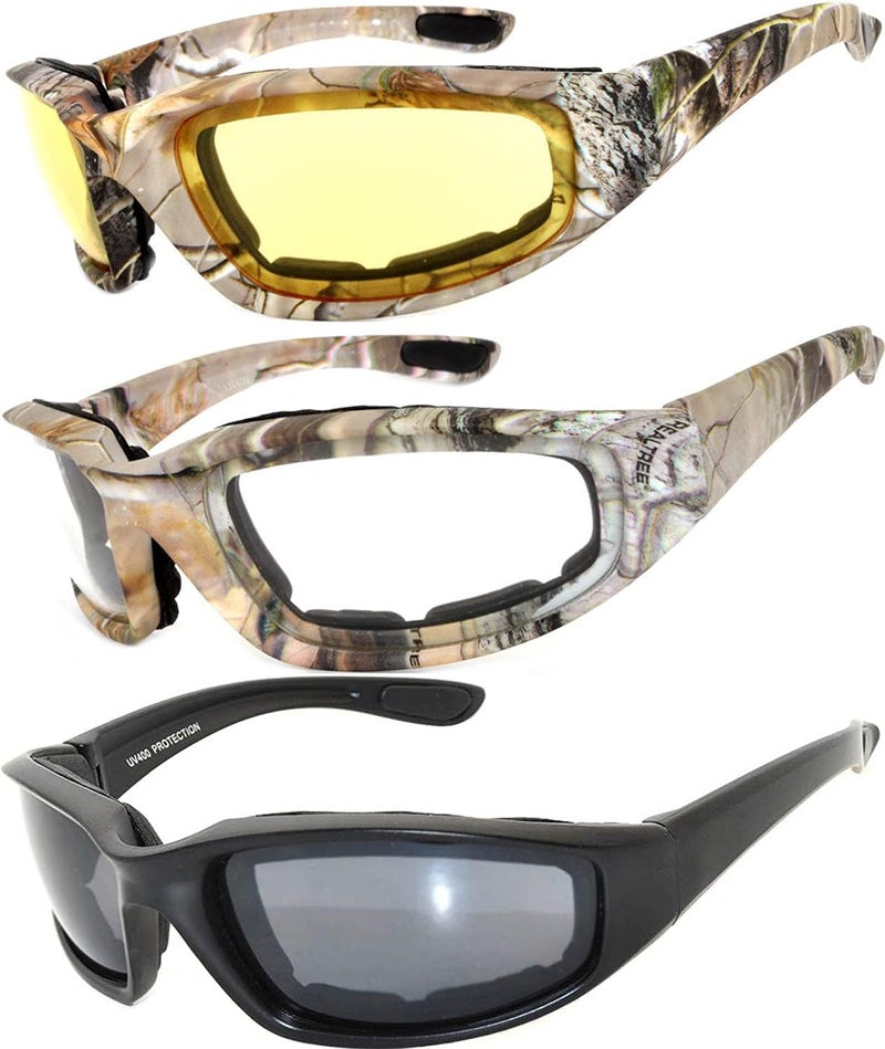 OWL 3 Pack Motorcycle Riding Glasses, Padded Sport Sunglasses, Assorted Colors for Men and Women - Image 1