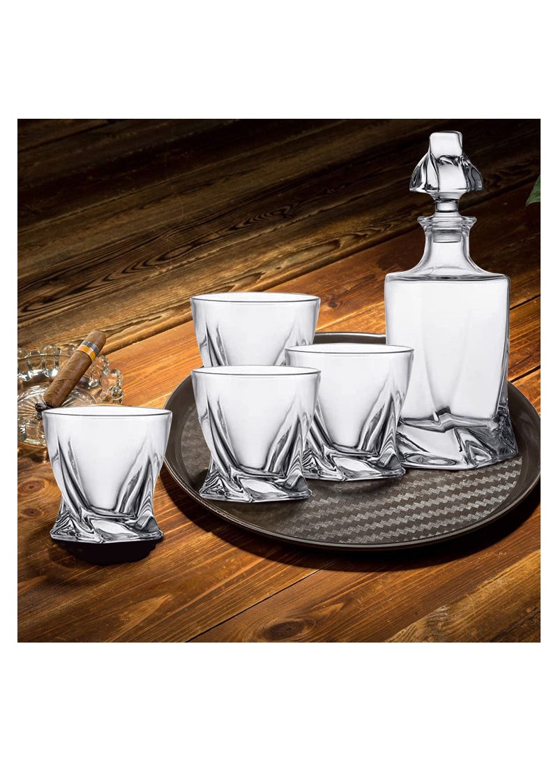 7 Piece Decorative Whiskey Decanter Set with Top-Lead Free Glass for Scotch, Bourbon, Cognac