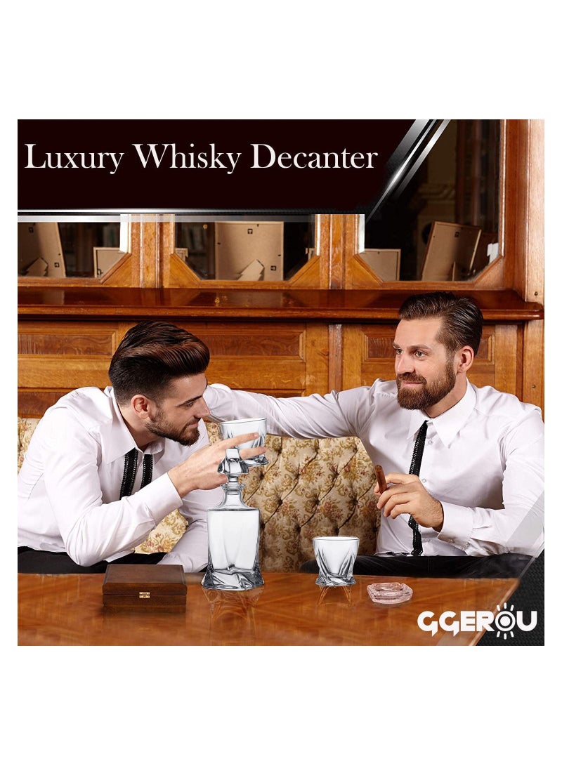 7 Piece Decorative Whiskey Decanter Set with Top-Lead Free Glass for Scotch, Bourbon, Cognac