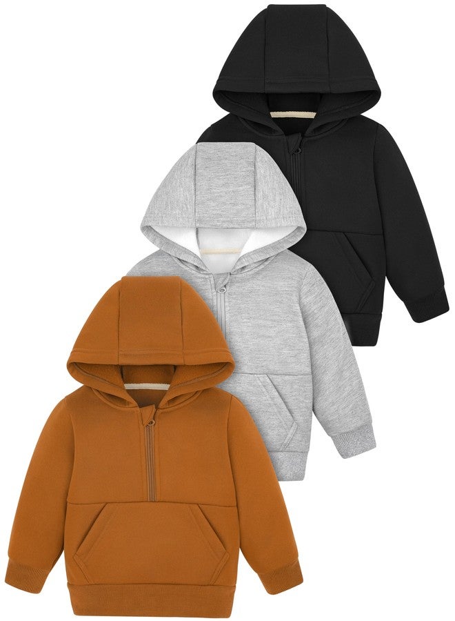 Cooraby 3 Pack Toddler and Baby Boys Girls Winter Hoodies Zip Fleece Sweatshirt Hoodies Hooded Sports Jacket with Pocket - Image 1