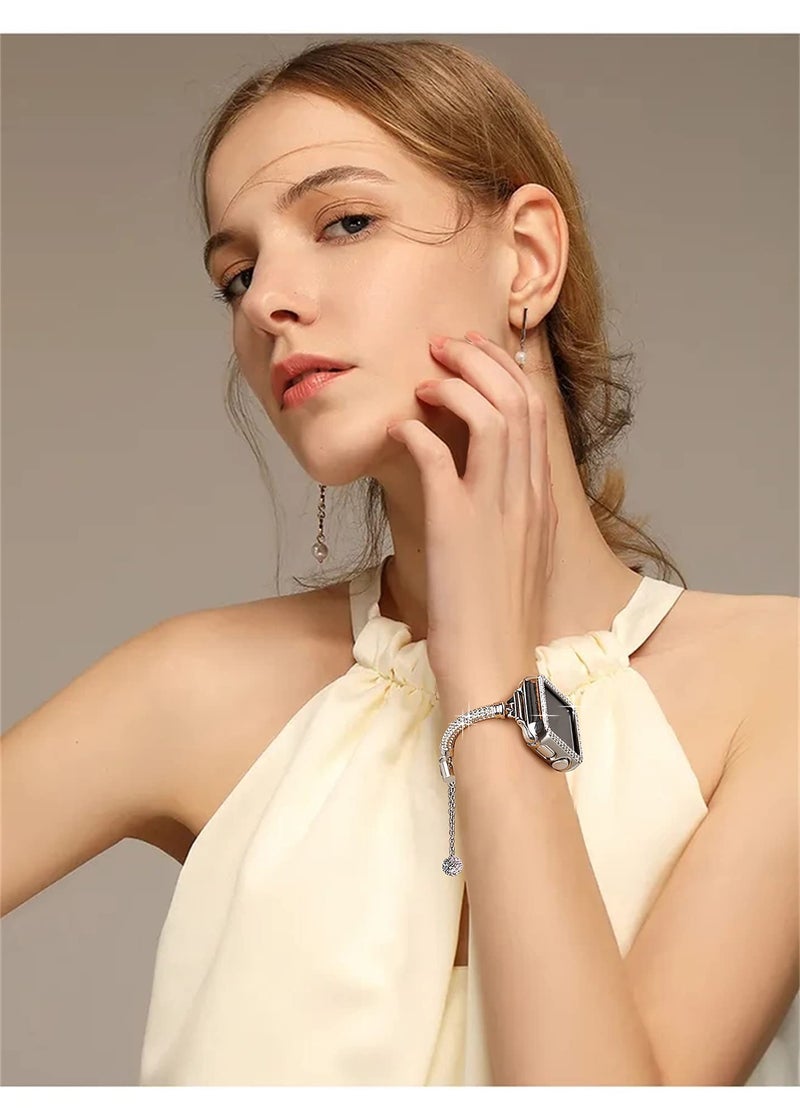 Secbolt Bling Band and Case Compatible with Apple Watch Bands 40mm, Women Dressy Metal Bracelet with Rhinestone Bumper for iWatch SE Series 6/5/4, Silver - Image 5