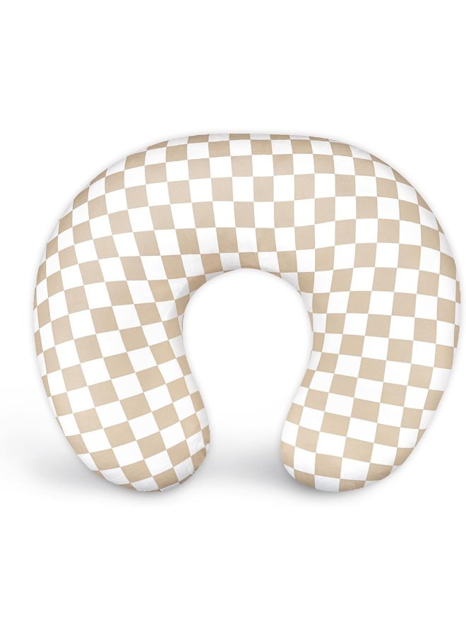 DILIMI Nursing Pillow Cover, Stretchy Removable Case for Breastfeeding Pillows, Ultra Soft Comfortable Slipcover for Baby Girl and Boy, Light Brown Checkerboard - Image 1