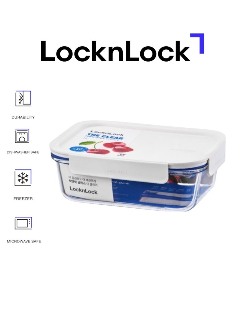 LocknLock Clear Glass Rectangular 2L White - Durable, Airtight, Heat-Resistant Food Storage Container - Image 1