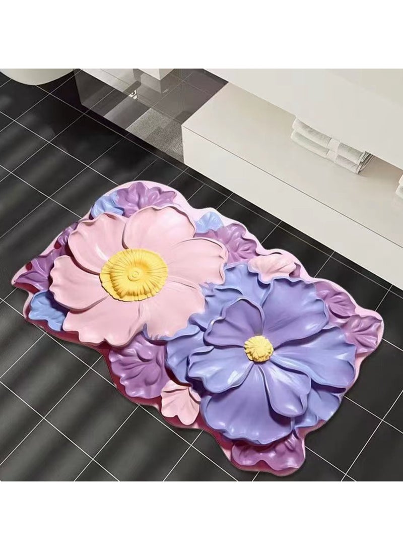 40x60cm3D Visual Flower Floor Mat Technology Velvet Bathroom Water-Absorbing Quick-Drying Mat Household Bathroom Special-Shaped Decorative Foot Mat ( Flower-4) - Image 2