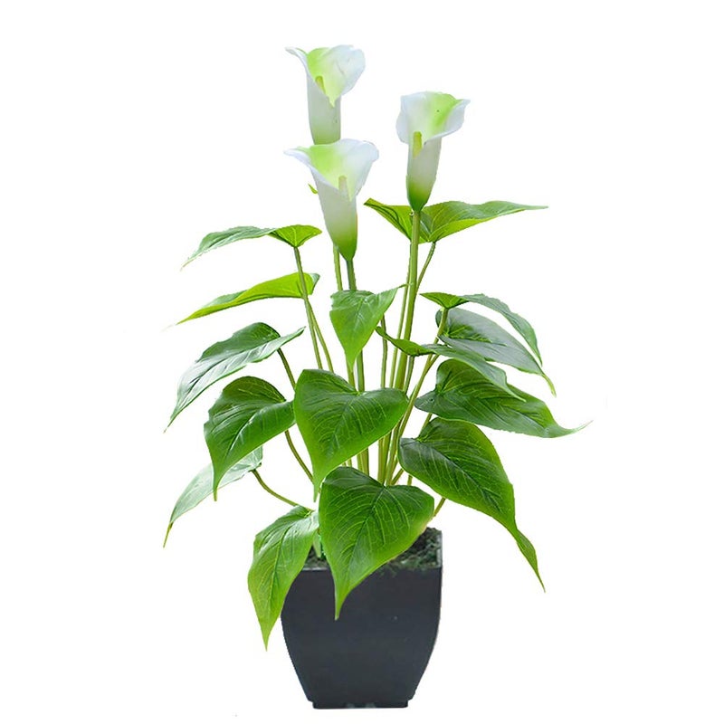 Beebel Artificial Flower Calla Lily Faux Small Potted Plant with Black Pot Fake Bonsai Flower for Home Office Indoor and Outdoor Occasions Decor White Fake Flower