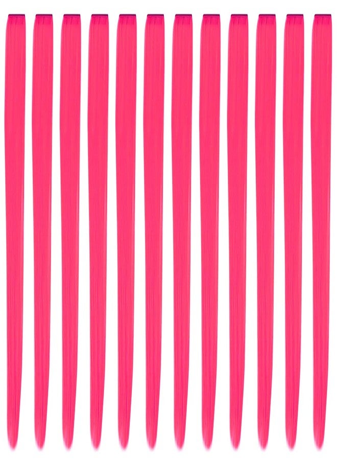 YaFex 12 Pcs Clip in Hair Extensions, 22 Inch Colored Hair Extensions Party Highlights Long Straight Synthetic Hairpieces for Women Kids Girls (Hot Pink) - Image 1