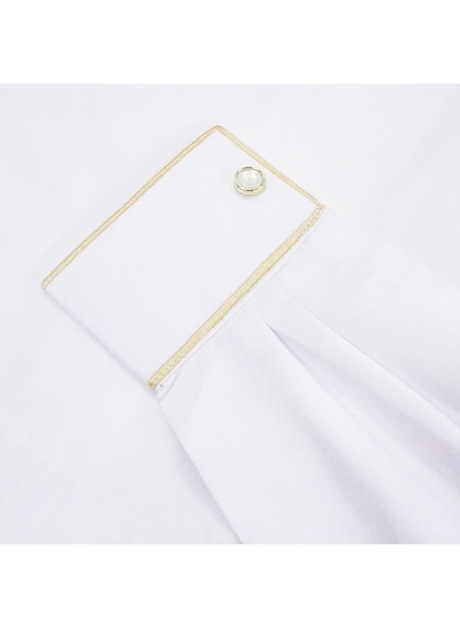 هانيميدو ثوب عربي للأطفال بتصميم كتان مع طوق ثابت وزر - Image 2