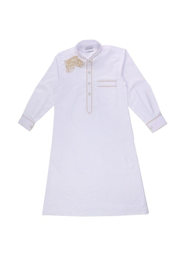 هانيميدو ثوب عربي للأطفال بتصميم كتان مع طوق ثابت وزر - Image 1