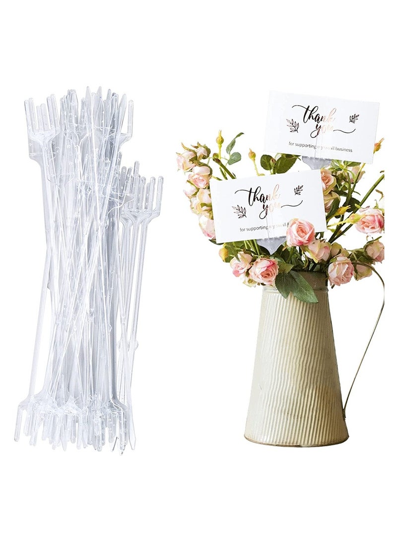 KASTWAVE Plastic Floral Picks, Transparent 3-Fork Shape Straight Head Flower Pick Business Card Holder for Wedding Birthday Party Gift Cards Photos Bouquet Arrangement Home Decor, 31 Cm, 80 Pcs - Image 1
