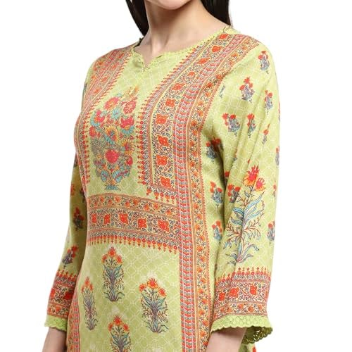 Biba Women Green Viscose Rayon Straight Printed Kurta_40 - Image 5