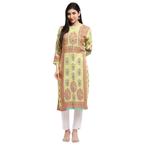 Biba Women Green Viscose Rayon Straight Printed Kurta_40 - Image 1