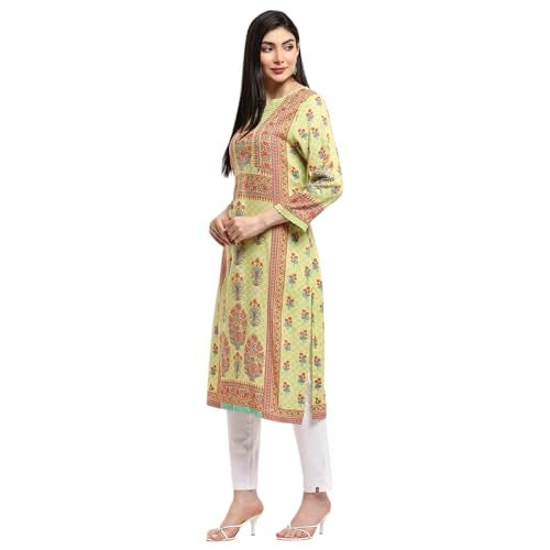 Biba Women Green Viscose Rayon Straight Printed Kurta_40 - Image 2