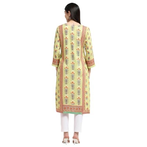Biba Women Green Viscose Rayon Straight Printed Kurta_40 - Image 4