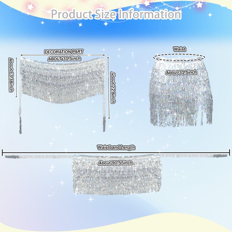 MUNAFIE Women's Belly Dance Hip Scarf Performance Outfits Skirt Festival Clothing Silver,One Size - Image 4