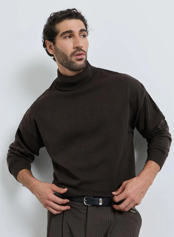 ستايلي Men Brown Turtle Neck Relaxed Fit Lightweight Sweater
