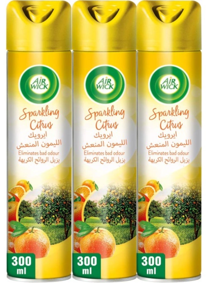 Air Wick Aerosol, Sparkling Citrus Scent, 300ml x 3 - Image 1