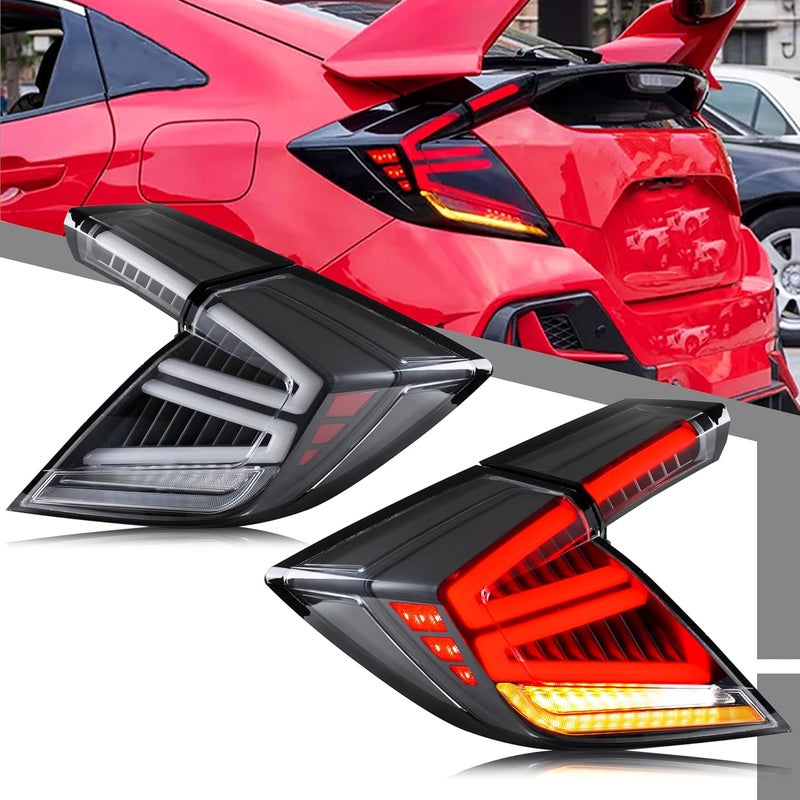 glistuning LED Tail Lights Assembly for Honda Civic Hatchback 2016-2021 with Sequential Turn Signal - Image 1