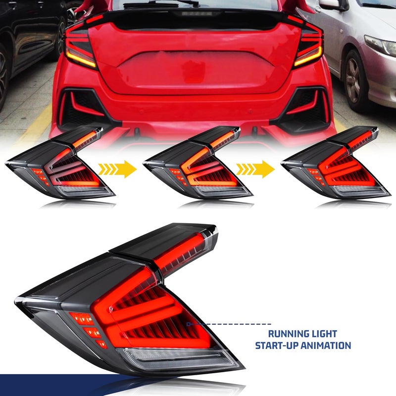 glistuning LED Tail Lights Assembly for Honda Civic Hatchback 2016-2021 with Sequential Turn Signal - Image 4