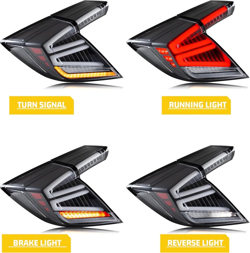 glistuning LED Tail Lights Assembly for Honda Civic Hatchback 2016-2021 with Sequential Turn Signal - Image 2