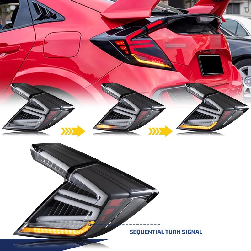 glistuning LED Tail Lights Assembly for Honda Civic Hatchback 2016-2021 with Sequential Turn Signal - Image 3