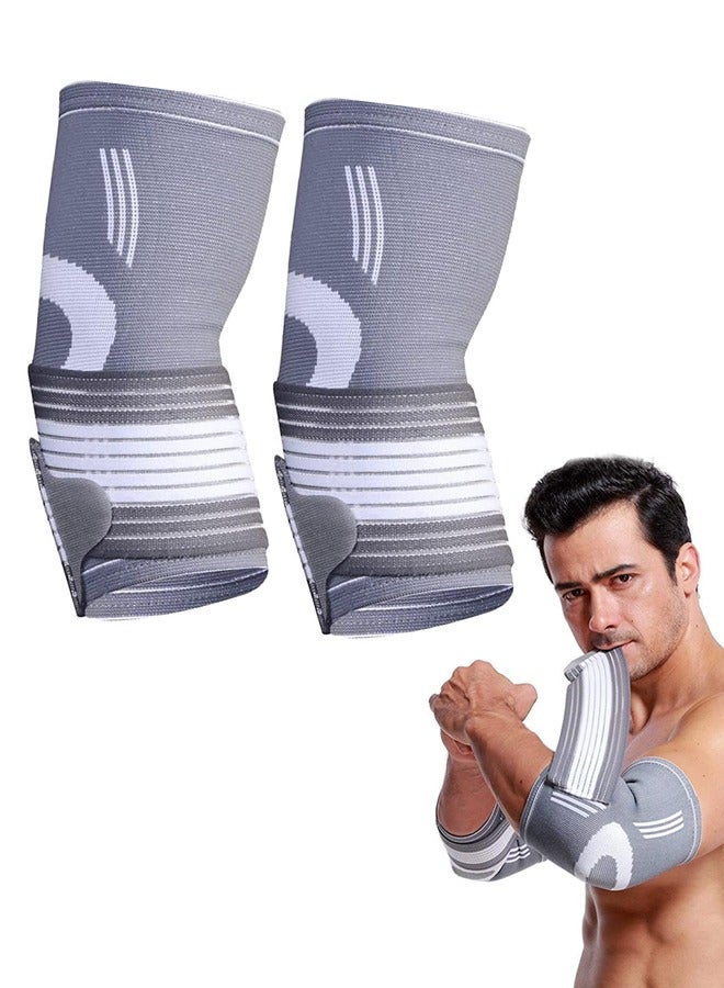 JINGBA SUPPORT 2 Pack Elbow Brace with Strap, Elbow Compression Sleeve 1 Pair, Adjustable Strap for Tennis Elbow Relief, Weightlifting, Arthritis, Workouts, Reduce Joint Pain During Fitness Activity, L - Image 1