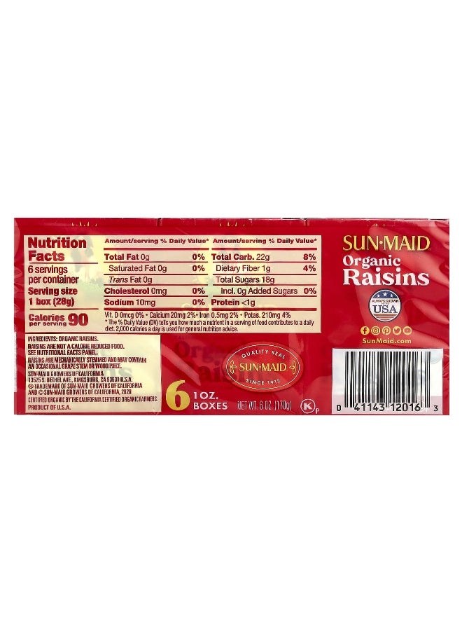 SUNMAID Sun-Maid, Organic California Sun-Dried Raisins, 6 Boxes, 1 oz (28.3 g) Each  - Image 2