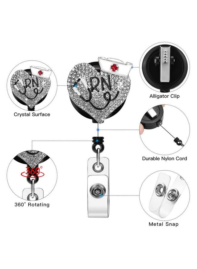 Soleebee Nurse Badge Reel, 24'' Retractable Badge Holder With Swivel Alligator Clip Bling Rhinestone Id Badge Holder For Nurse Doctor Teachers Students Stethoscope 2 Badge Holder (White) - Image 2
