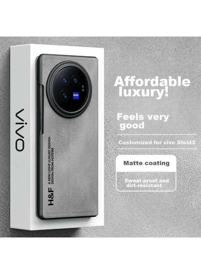 Hotfire Phone Case For Vivo X Fold3, Upgraded Foldable Skin-like Lambskin Leather, Matte Lens Protection, Full Silicone Coverage Gray - Image 1