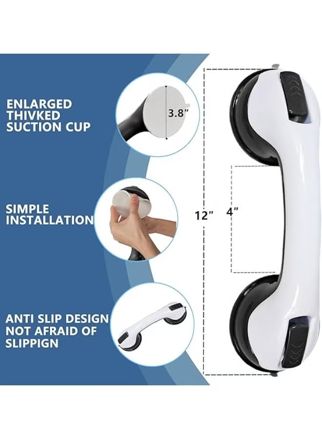 Heavy-Duty Suction Grab Bar for Shower and Bathtub, 11.8 Inch Bathroom Safety Support Handle for Wall Mount, Waterproof No Drilling Installation - Image 1