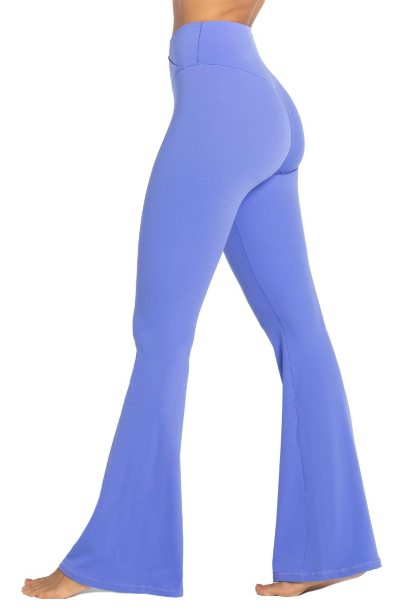 Sunzel Flare Leggings, Crossover Yoga Pants with Tummy Control, High-Waisted and Wide Leg, 30" Inseam, Periwinkle Medium - Image 3