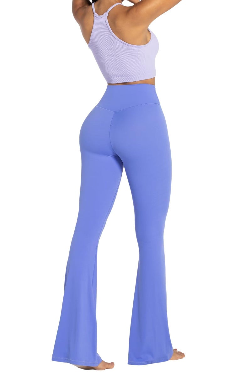 Sunzel Flare Leggings, Crossover Yoga Pants with Tummy Control, High-Waisted and Wide Leg, 30" Inseam, Periwinkle Medium - Image 5