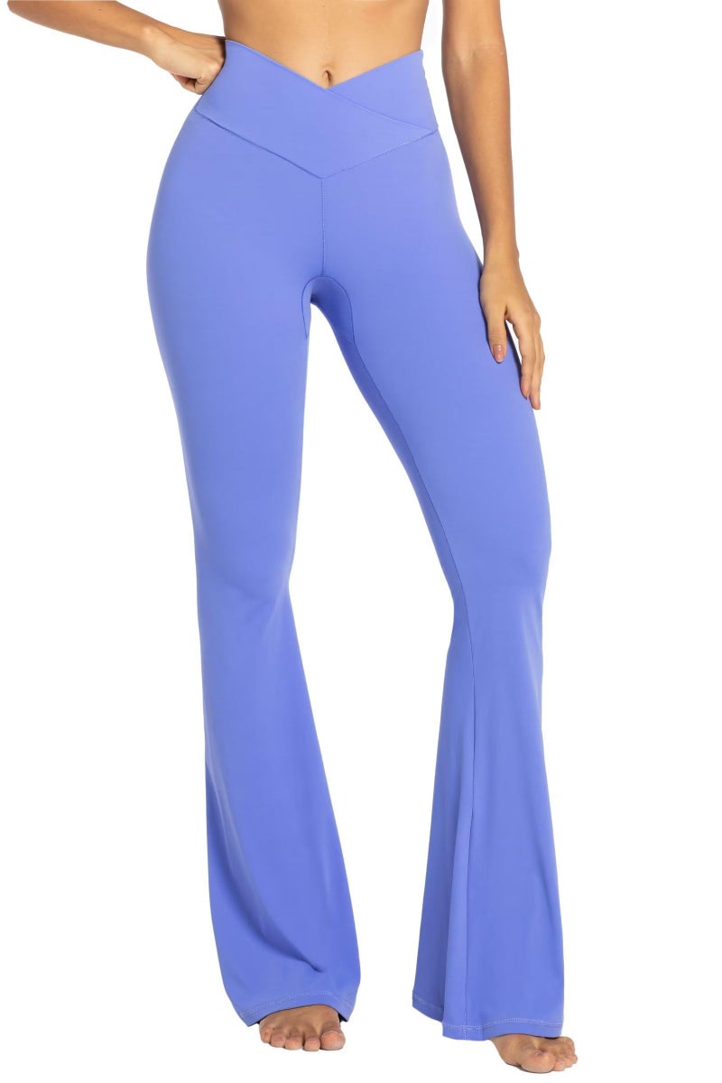 Sunzel Flare Leggings, Crossover Yoga Pants with Tummy Control, High-Waisted and Wide Leg, 30" Inseam, Periwinkle Medium - Image 1